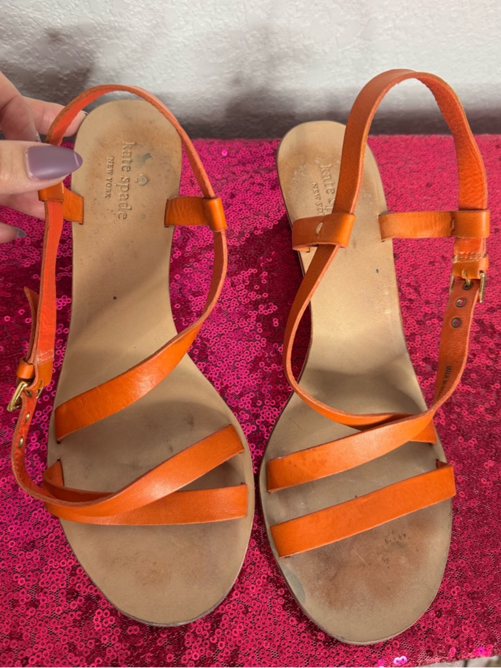 kate spade Tan Leather Strappy Wedge Sandals - Picture 4 of 12